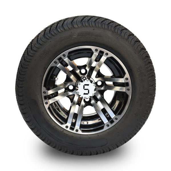 10'' Golf Cart Rim And 205/50-10 DOT Street Tire Assembly - Machined/Glossy Black