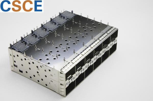 Energy Saving Fiber SFP Cage Connector 2 * 6 Ports With Grounding Pin Connector
