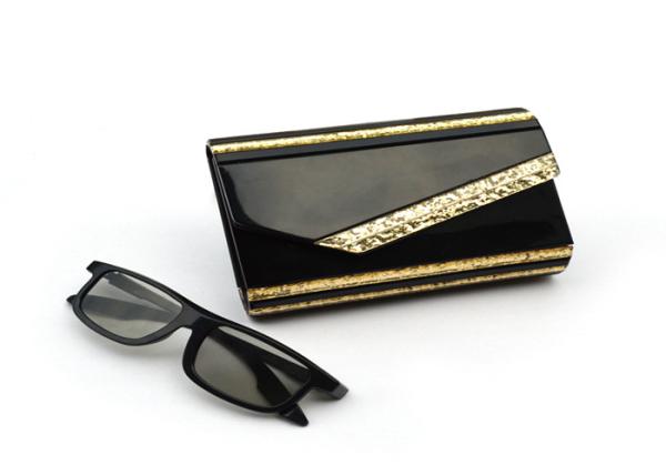 Fashion Ladies Envelope Clutch Bag , Small Size Black And Gold Clutch Bag