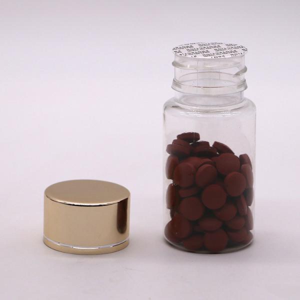 GMP 50ML PET Plastic Medicine Tablet Pill Bottle Container com tampa revestida de ouro e prata