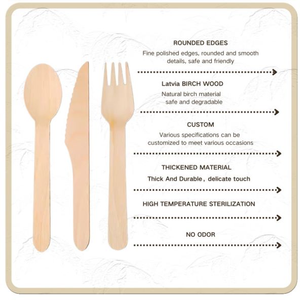 Cutlery Set Biodegradable Wood Spoon Fork Knife Disposable Wooden Wrapped Cutlery For Party Wedding