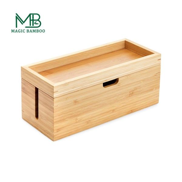 Logotipo personalizado Grande armazenamento Caixa de Gerenciamento de Cabos de Bambú para escritório 31.8x12.2x10cm