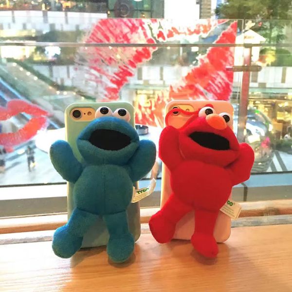 Soft TPU Korea Elmo Sesame Street 3D Plush Doll Cell Phone Case Back Cover For iPhone 7 Plus 6s