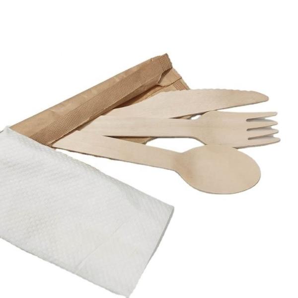 Printed Logo Disposable Cutlery Bag Wrap Wood Cutlery Set for Corporate Promotions