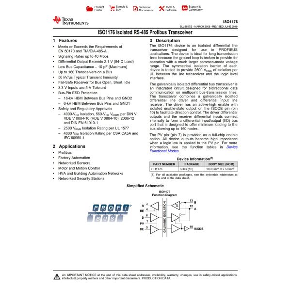 ISO1176DWR 3 Channel Digital Amplifier IC Power Isolator 2500Vrms 40Mbps 25kV µS CMTI 16-SOIC