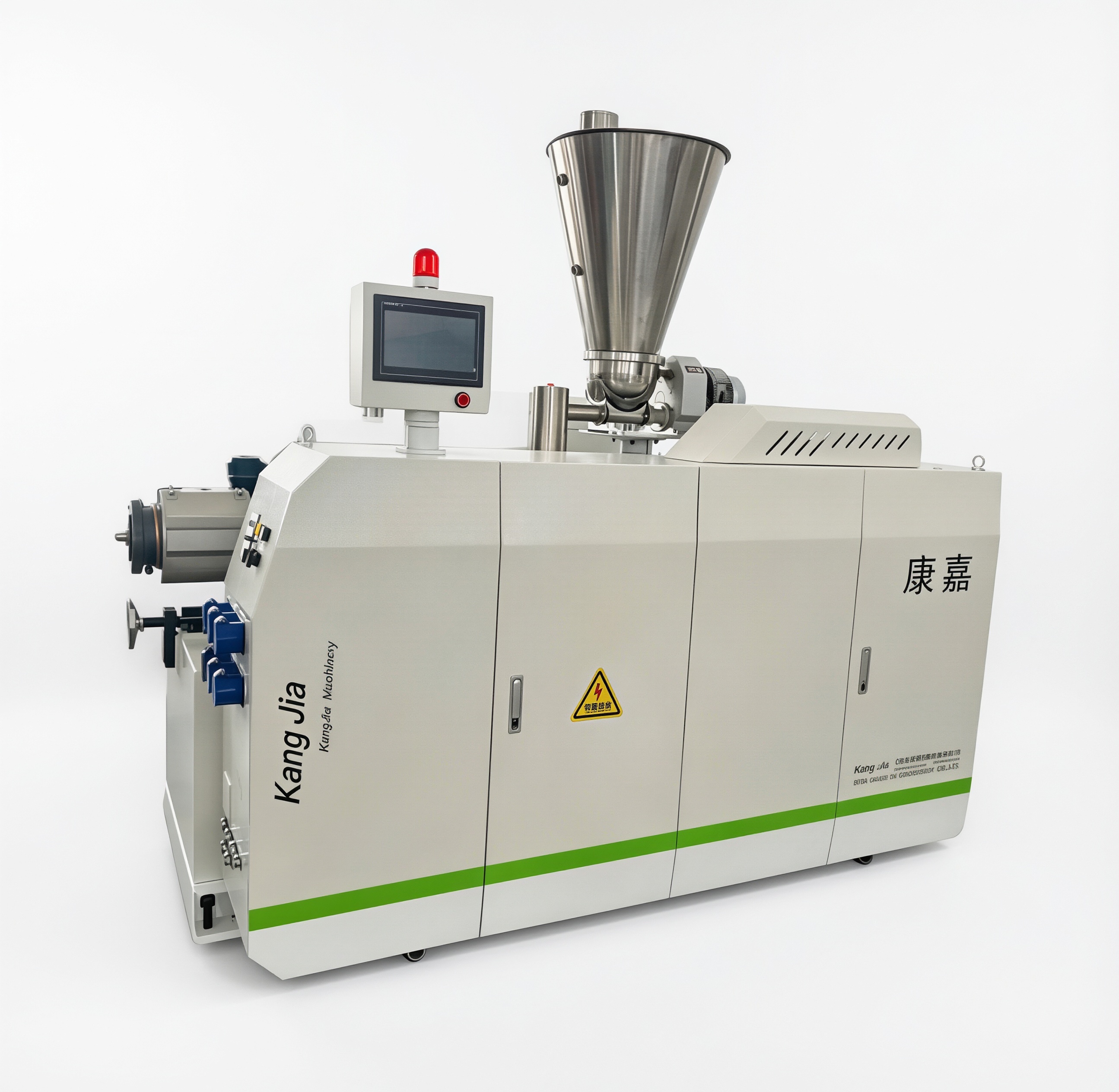 65/132 mm Screw Diameter Conical Twin Screw Extruder with Touch Screen Control and 150-250 kg/h Output Capacity