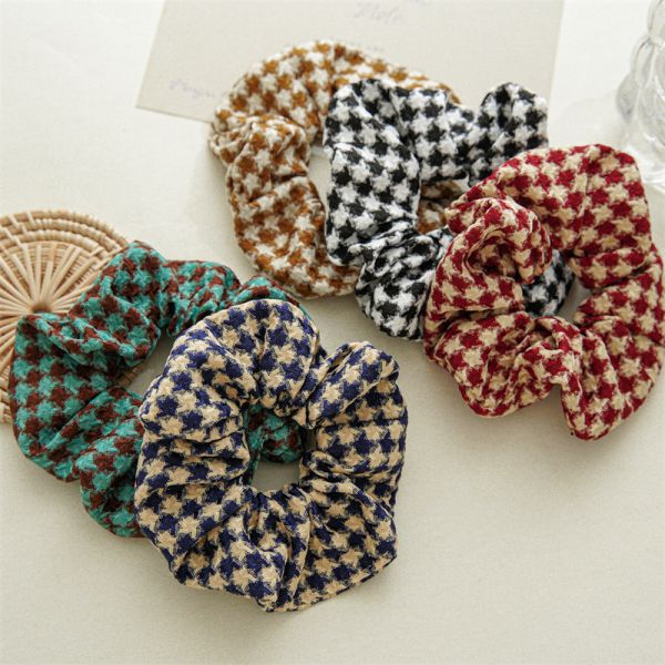 Autumn winter houndstooth lattice thick material fabric art large hair ring high stretch elastic lady head accessories