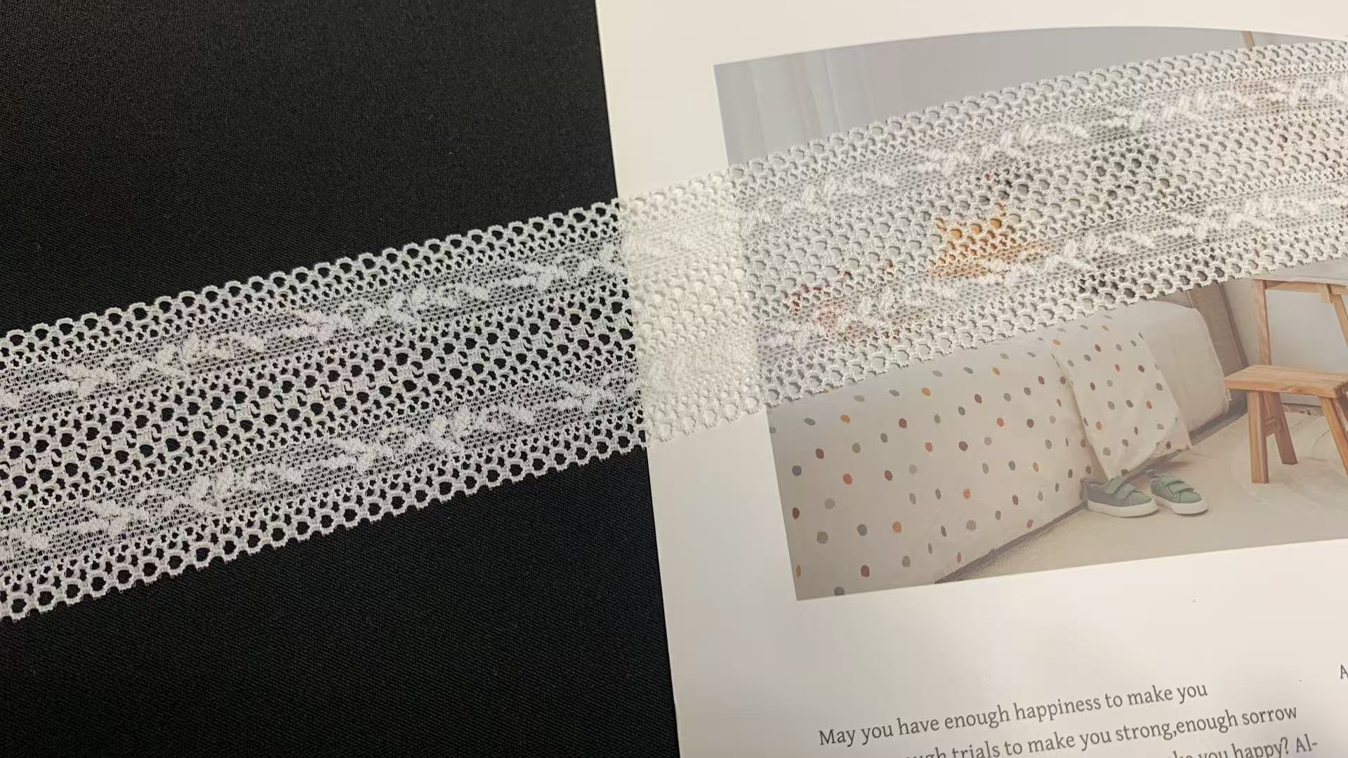 4.5cm High Stretch Hollow Mesh Scalloped Edge Nylon Spandex Lace Trim for Lingerie and Dress Decoration