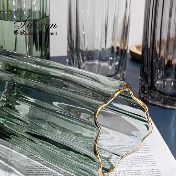 Vaso de vidro de borda de ouro brilhante para decoração de casa