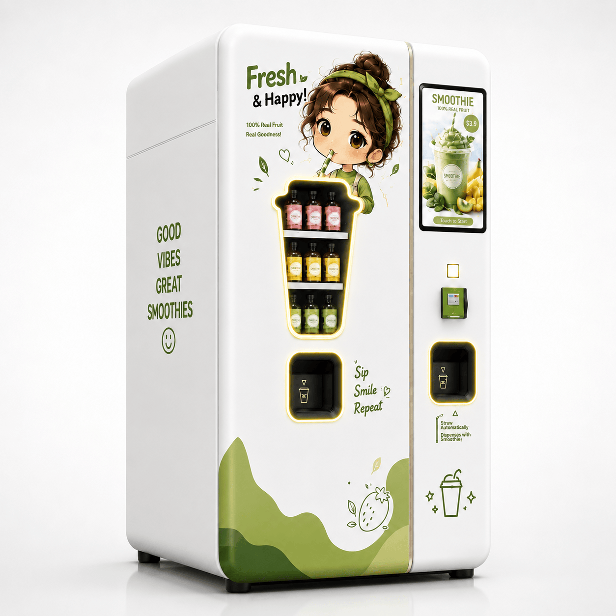 Small Fresh Smoothie Vending Machine with Automatic Blender, Smart Payment System, 21.5-Inch Touchscreen, Self-Cleaning Function for Healthy Beverage Retail Business