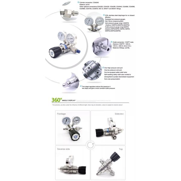 Прочный регулятор давления нержавеющей стали давление выхода 0~250 Псиг для лаборатории