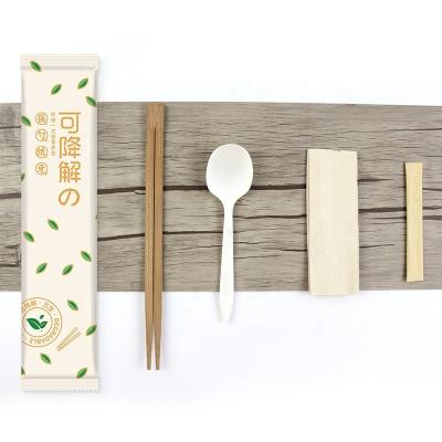 Disposable Eco Friendly Tableware Carbonized Bamboo Chopsticks and Corn Starch Spoons