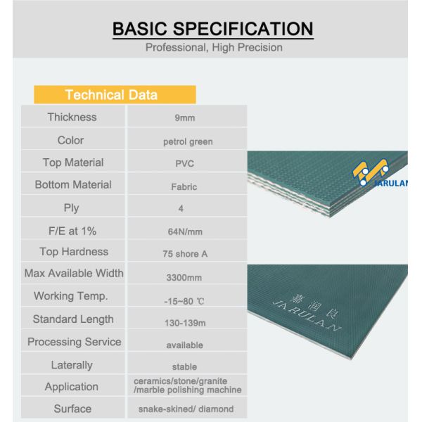 Rhombic Pattern 9mm PVC Line Polishing Conveyor Belt For Ceramics Industry