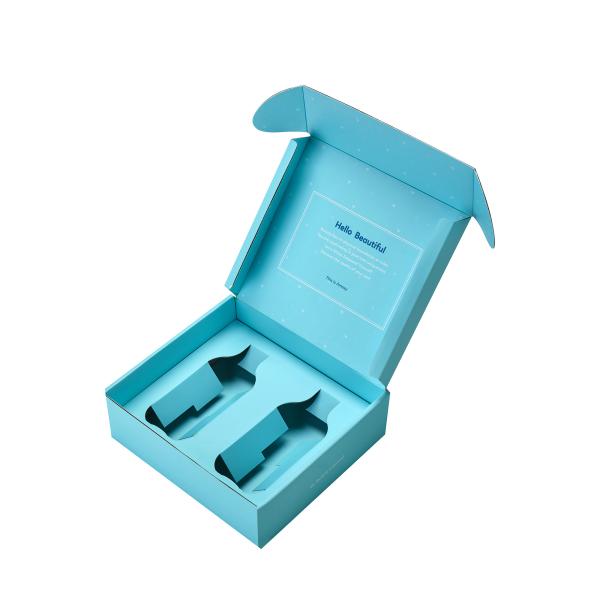 Boîtes ondulées imprimées en bleu avec plateau en papier pour produits de soins capillaires