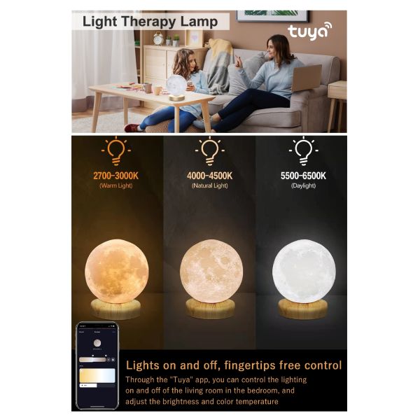Dimmable Daylight Therapy Lamp 2700K 4000K 6000K Moon Shaped Lights