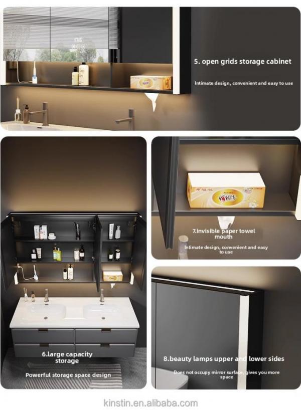 Modern Water-Resistant LED Mirror Wall Mounted Bathroom Vanity Medicine Cabinet for Hotel Apartment Villa Makeup Application
