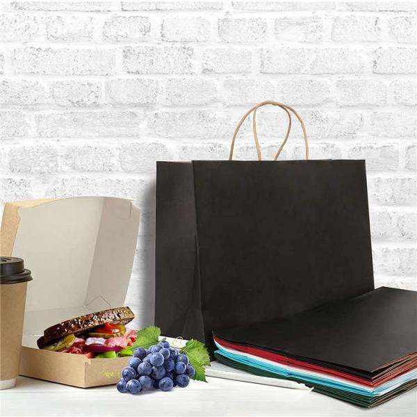 Large Capacity Black Boutique Gift Kraft Paper Shopping Bags Flexo Printing