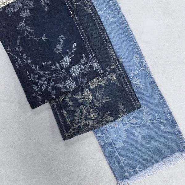 Special Flower Design Jacquard Denim Dark Blue 10.5oz 180 Full Width For Lady Jeans Or Jacket