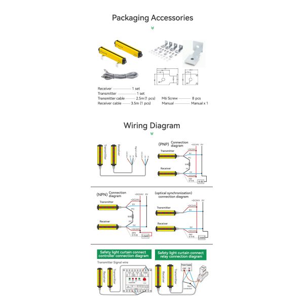 Protector de seguridad para resguardo de máquinas con cortina de luz personalizable 200mA DC 32V IP54