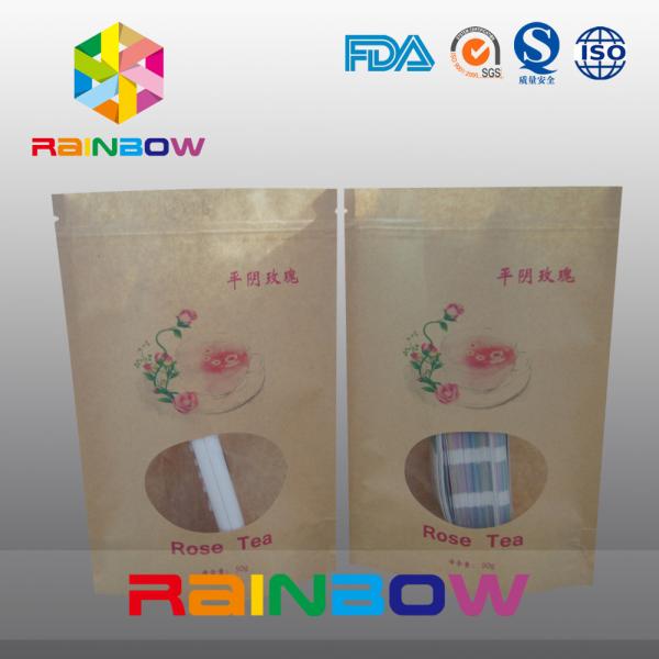 Laminated Foil Customized Kraft Paper Bag / Snack Bag Packaging Stand Up With Window