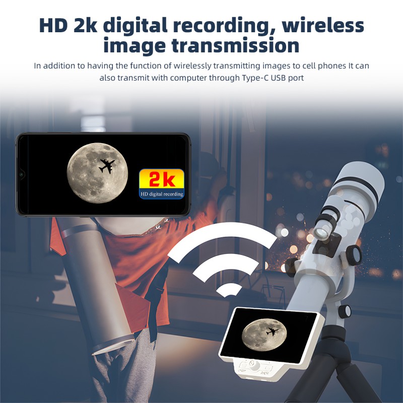 Newest 2K HD Digital Electronic Eyepiece for Microscope or Telescope Camera 5.0 Inch IPS Screen Video Recorder with WiFi