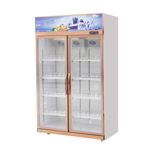 Air Cooling Upright Glass Door Chiller Double Door 1260L