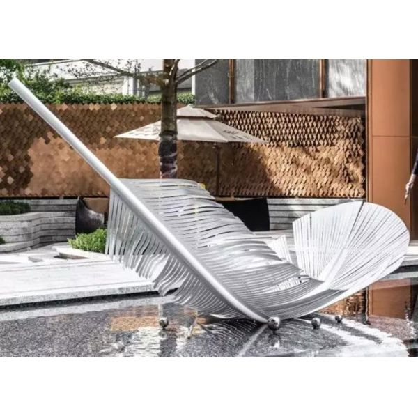 Handmade Feather Outdoor Pool Sculptures Stainless Steel 3D Metal Art Sculpture