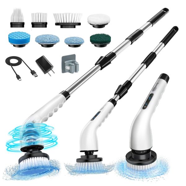 9 Replaceable Brush Heads Electric Spin Scrubber with Adjustable Detachable Handle