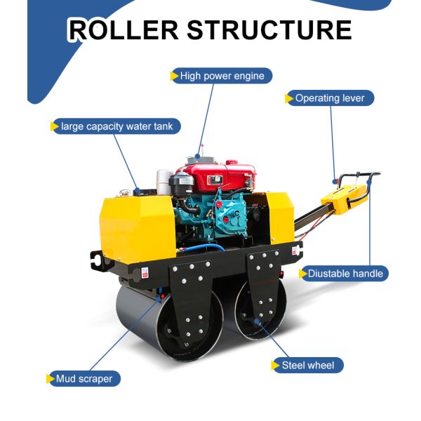 Máquina compactadora de rodillos de asfalto de 500 kg para caminar detrás de tambores dobles