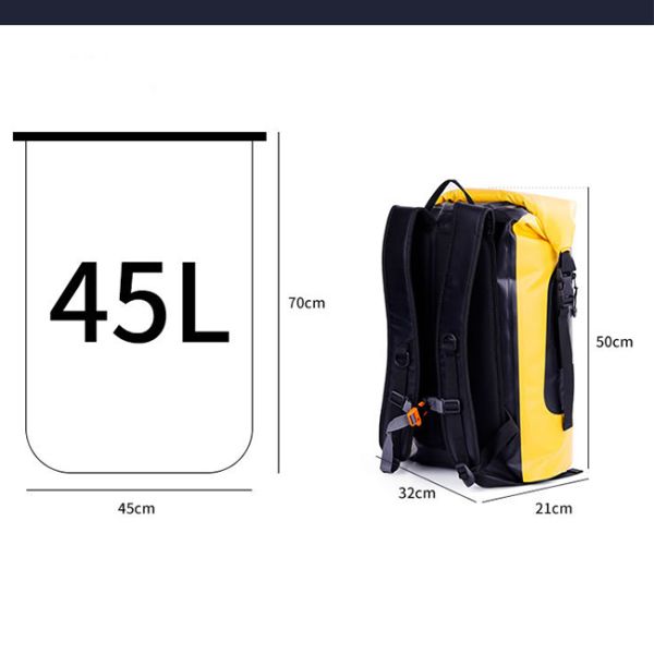 45L Black Heavy Duty Roll Top 500D PVC Waterproof Backpack