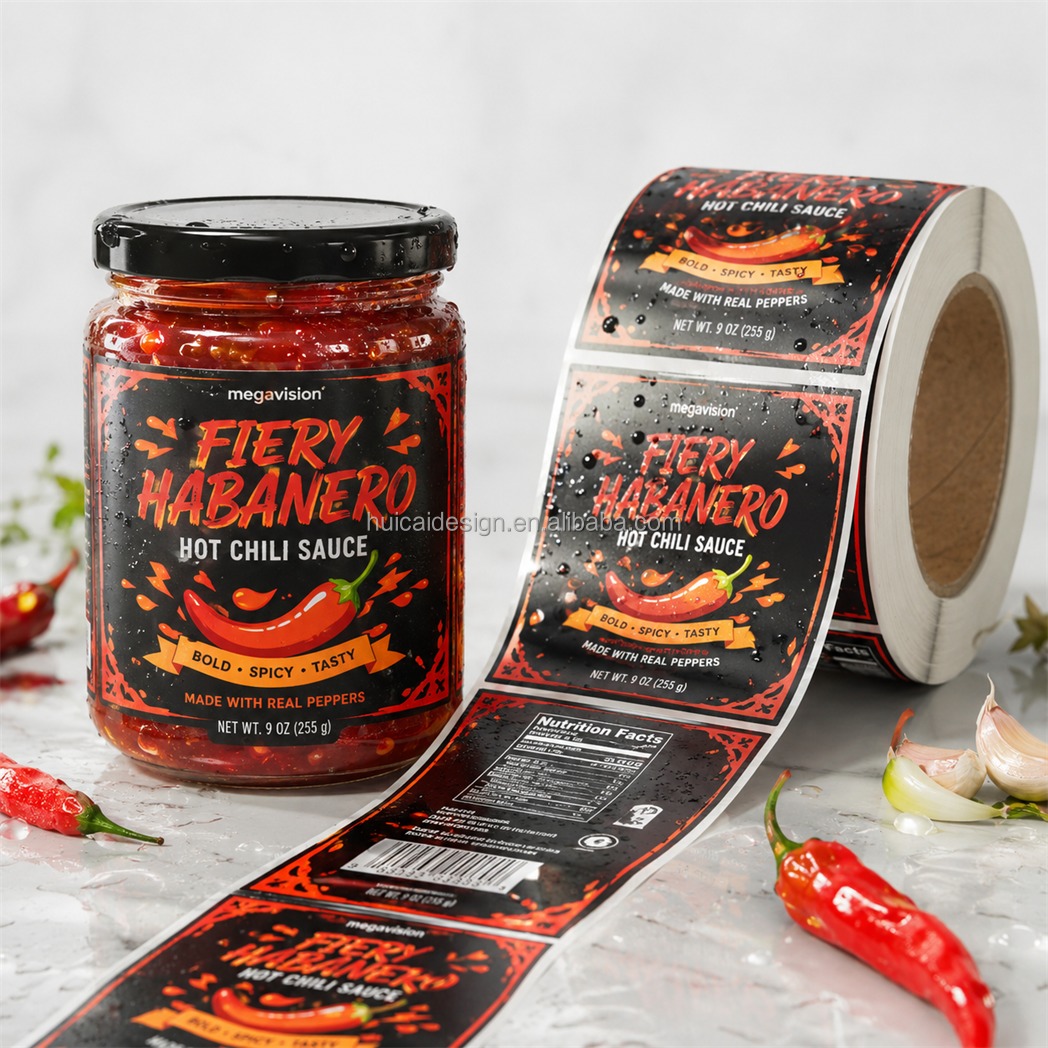 Factory Custom Printed Hot Pepper Sauce Label Chili Paste Jar Label Food Grade Waterproof Sticker Label