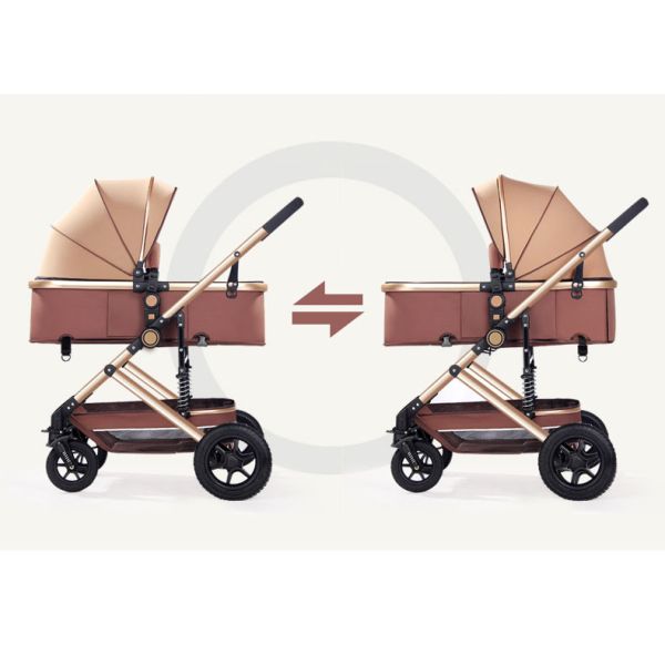 Hand Push/Foot Foldable Baby Stroller Lightweight Reclining Carriage for All Seasons