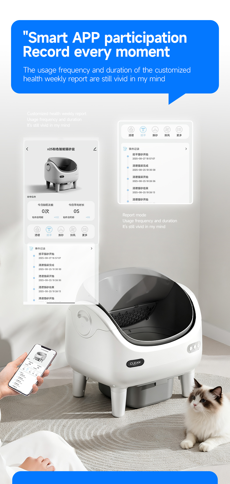 Large Capacity Strong Odor Control Smart Automatic Cat Litter Box for Multiple Cats
