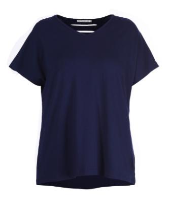 Summer Navy V Neck Leisure Blouse With Special Back Cut Design Regular Clothing Length