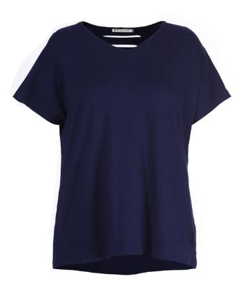 Summer Navy V Neck Leisure Blouse With Special Back Cut Design Regular Clothing Length