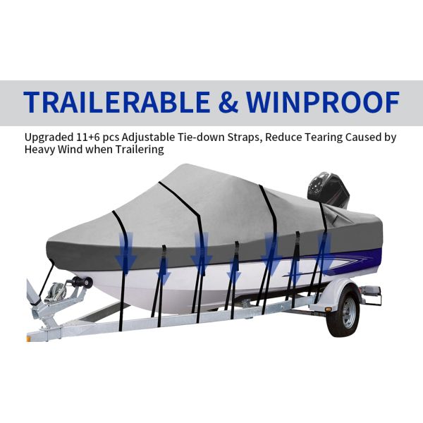 Boat Cover 800D Marine Grade Polyester Canvas Trailerable Full Size Boat Cover for V-Hull Runabouts Outboards