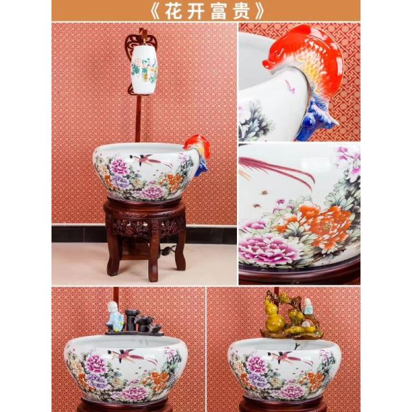 Cuenco casero de los pescados del SGS Koi de la decoración con el modelo de la peonía