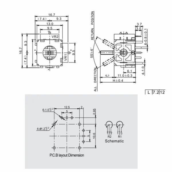 3D Model aircraft rocker Potentiometer 10k Joystick Potentiometer Game machine potentiometer with switch and cap
