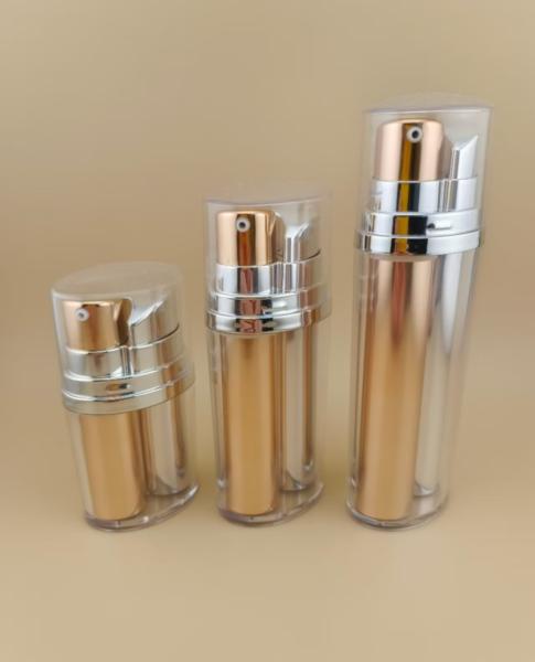 Two-Color Golden and Silvery Airless Pump Bottle with Outer Covering for Cosmetic and Skincare Product