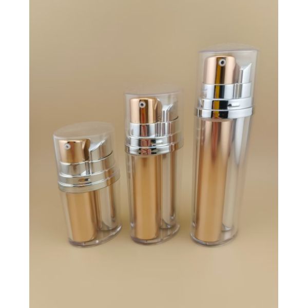 Two-Color Golden and Silvery Airless Pump Bottle with Outer Covering for Cosmetic and Skincare Product