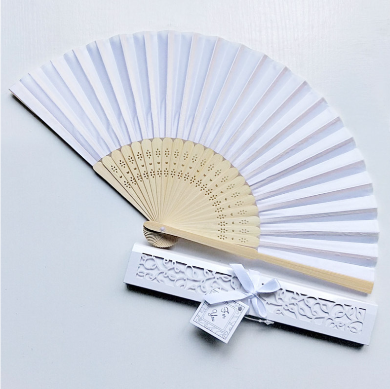 [I AM YOUR FANS] Natural Wood Silk Hand Fan for Wedding Favors & Party Gifts