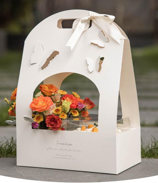 Logotipo personalizado presente de mão Caixa borboleta para embalagem criativa de cestas de flores de casamento