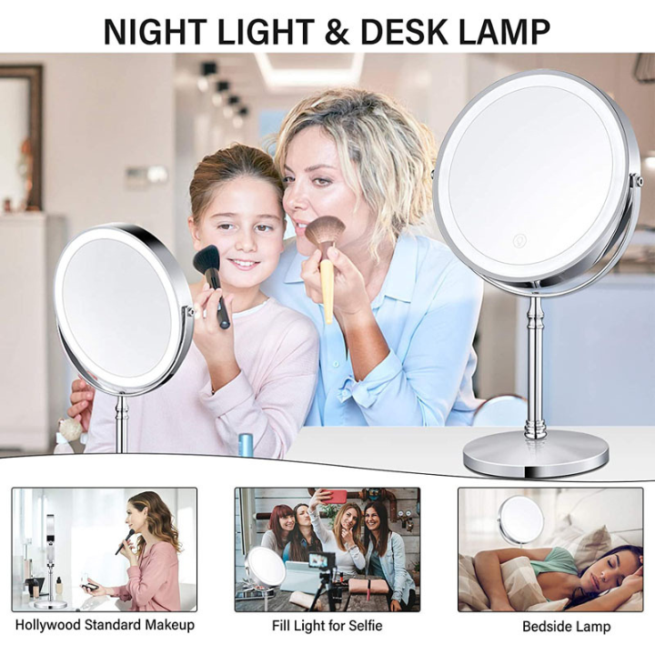 Lighted Makeup Mirror Rechargeable Double Sided Magnifying Mirror  Makeup Mirror With 3 Led Lights