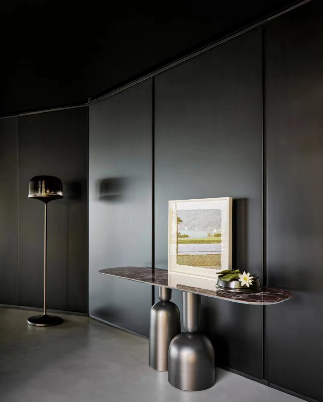 Modern Art Minimalist  Marble Entryway Table Stainless Wooden