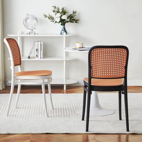 Nordic Stackable PP Plastic Rattan Dinner Chair for Outdoor Garden Cafe Restaurant