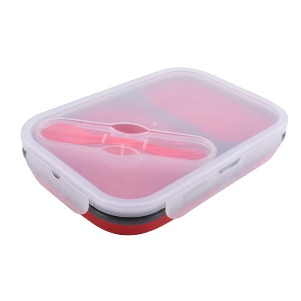 2 Compartment Lunch Box Silicone Household Products Collapsible Lunch Containers