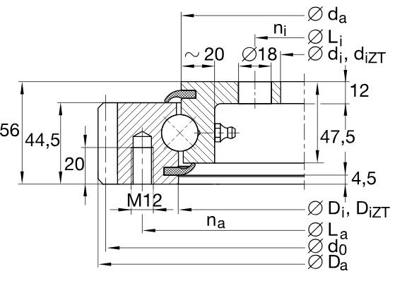 VLA200544-N Four point contact bearings light series external gear teeth,inner ring flanged 434x640.3x56mm