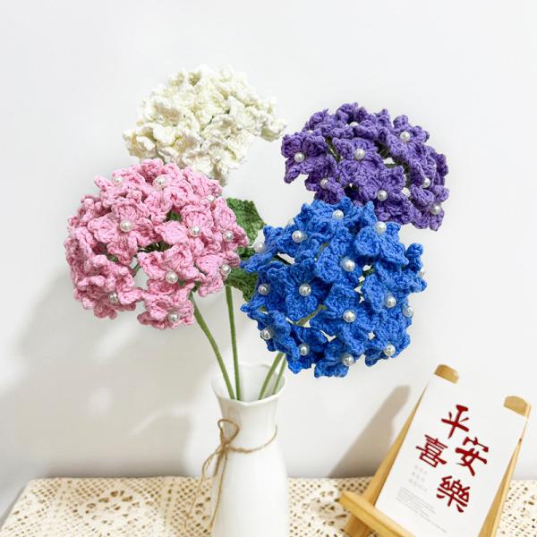 9x45cm Handmade Crochet Hydrangea Bouquet Faux Floral Decor for Wedding Gifts Knited Pile