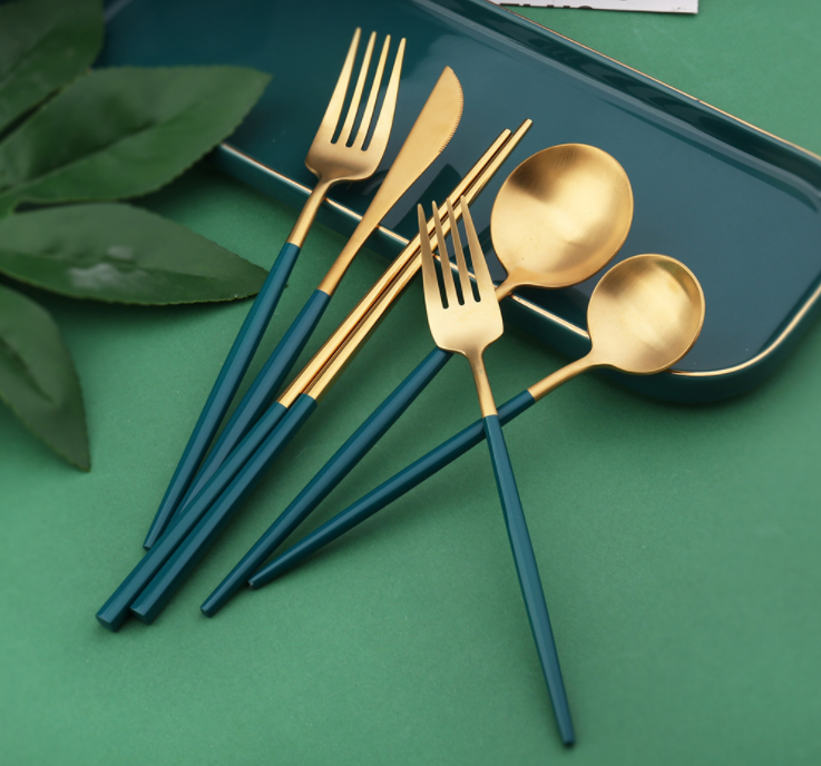 Stainless Steel Cutlery Flatware Set with Peacock Blue Color New Arrival NC099