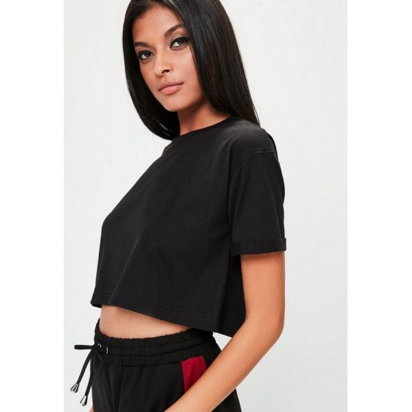 Petite Clothing Black Roll Sleeve T Shirt Women